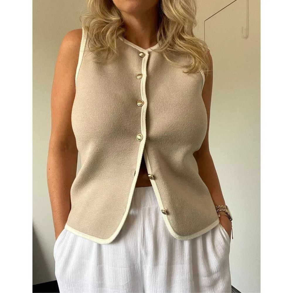 Abercrombie & Fitch Women's Mara Button-Up Sweater Vest- Cream, Size Small